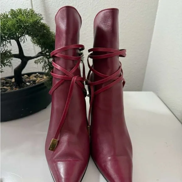 Versace Burgundy Leather Heeled Boots - Picture 4 of 12